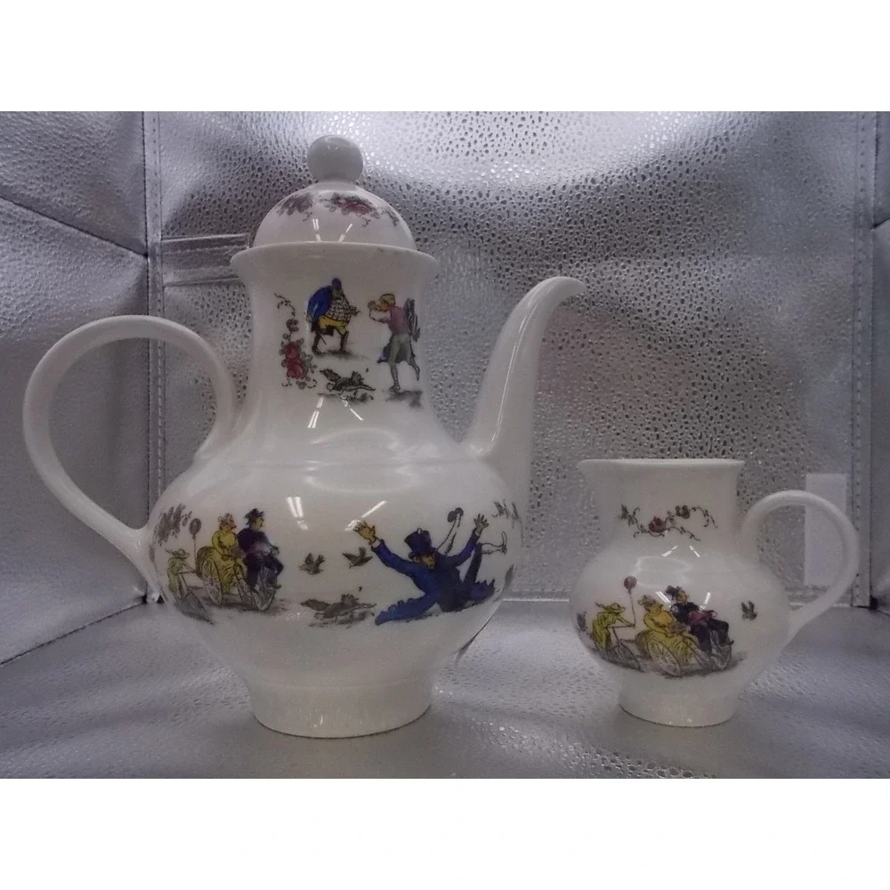 Vintage JLmenau Graf von Henneberg Porcelain Coffee Pot Creamer Cycling Set